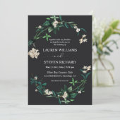 Custom Black Green Blätter White Blume Premium Einladung (Stehend Vorderseite)