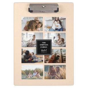Custom Black INSTA Family Foto Collage Beige Klemmbrett