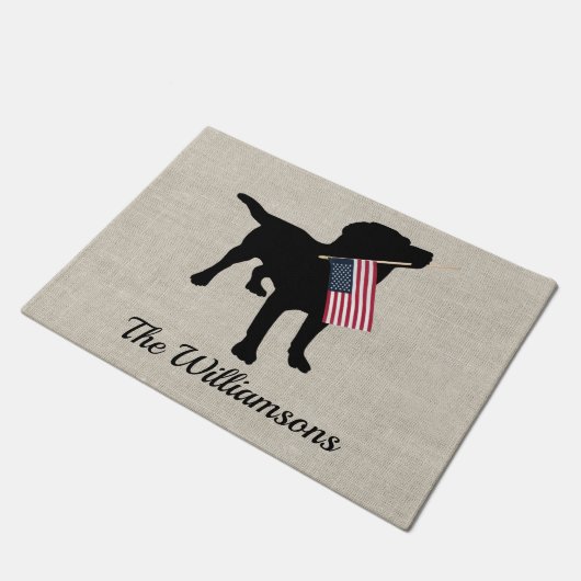 Custom Black Lab Dog USA Flag Willkommen Türöffnun Fußmatte (Schrägansicht)