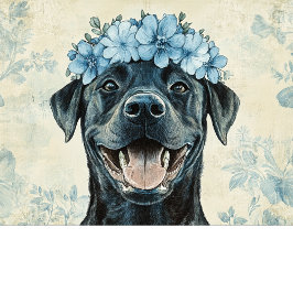 Custom Black Labrador Blue Floral Gruß Karte