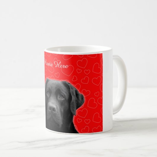 Custom Black Labrador Red Hearts Tasse (VorderseiteRechts)