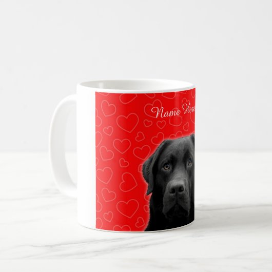 Custom Black Labrador Red Hearts Tasse (Vorderseite Links)