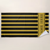 Custom Black M Gold Striped Beach Towel with Name Strandtuch (Vorderseite)