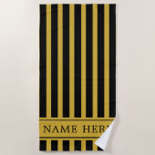 Custom Black M Gold Striped Beach Towel with Name Strandtuch (Vorderseite)