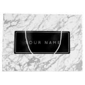 Custom Black Metallic Minimal Marble Gray Stone Große Geschenktüte (Rückseite)
