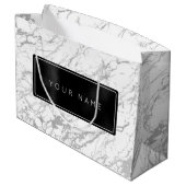 Custom Black Metallic Minimal Marble Gray Stone Große Geschenktüte (Rückseite Schrägansicht)