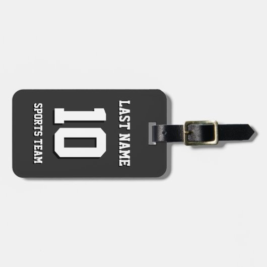 Custom Black Nachname Sports Jersey Nummer Gepäckanhänger (Vorderseite horizontal)