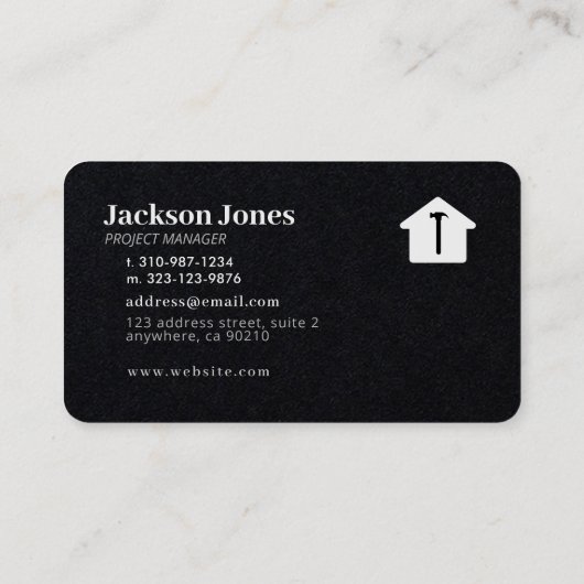 Custom Black on White Zuhause Gebäude Construction Visitenkarte (Rückseite)