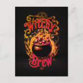 Custom Black Orange Antique Script Halloween Hexe Postkarte (Vorderseite)
