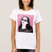 Custom Black Pink Modern Girl Graphic T-Shirt (Vorderseite)