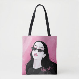 Custom Black Pink Modern Girl Graphic Tasche
