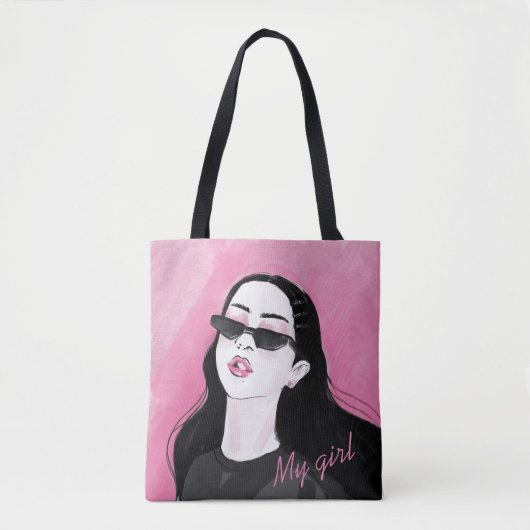 Custom Black Pink Modern Girl Graphic Tasche (Vorderseite)