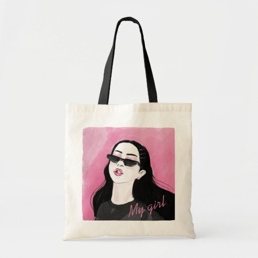 Custom Black Pink Modern Girl Graphic Tragetasche (Vorne)