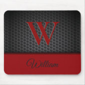 Custom Black Red Imitats Leather Mit Monogramm Ini Mousepad (Vorne)