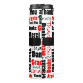 Custom Black Red Multilingual Danke Word Cloud Thermosbecher (Rückseite)
