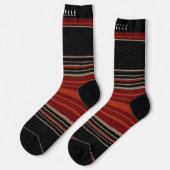 Custom Black Red Orange White Stripes Aztec Socken (Linkes Detail)