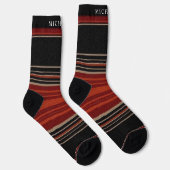 Custom Black Red Orange White Stripes Aztec Socken (Rechts)
