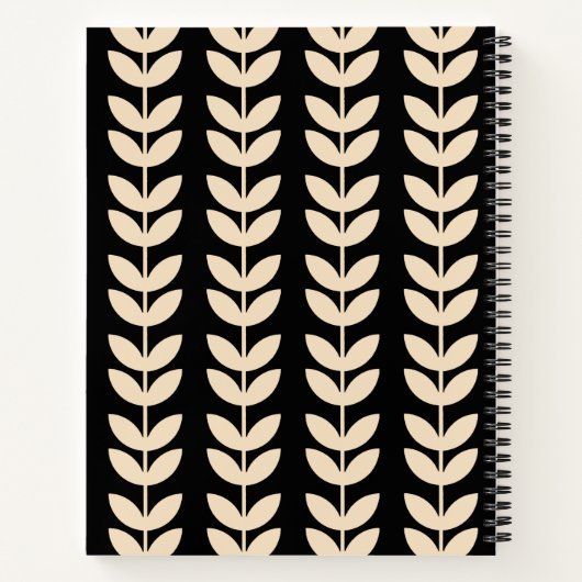 Custom Black Retro Vibe Leaf Pattern Monogram Notizblock (Rückseite)
