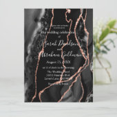 Custom Black Rose Gold Foil Agate Hochzeit Einladung (Stehend Vorderseite)