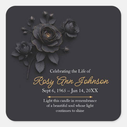 Custom Black Rose Remembrance Candle Sticker (Vorderseite)
