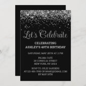 Custom Black & Silver Glitter 40th Birthday Party Einladung (Vorne/Hinten)