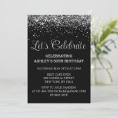 Custom Black & Silver Glitter 50th Birthday Party Einladung (Stehend Vorderseite)