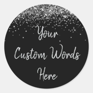 Custom Black & Silver Glitzer Geburtstagsparty Gef Runder Aufkleber