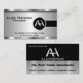 Custom - Black Silver Steel Monogramm Visitenkarte (Vorne/Hinten)