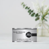 Custom - Black Silver Steel Monogramm Visitenkarte (Stehend Vorderseite)