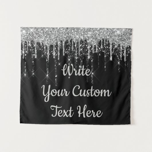 Custom Black Silver Wedding Backend Geburtstag Dro Wandteppich (Vorderseite (Horizontal))