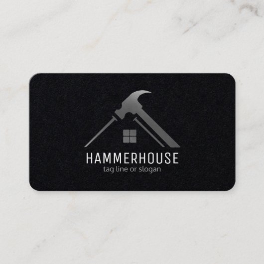 Custom Black + Silver Zuhause Gebäude Construction Visitenkarte (Vorderseite)