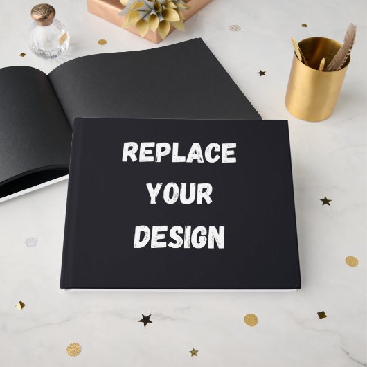 Custom black simple Design Add Photo or Text Gästebuch (Vorderseite Offen)