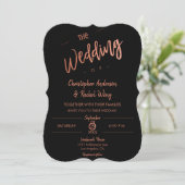 Custom Black Simple Script Rose Gold The Wedding Einladung (Stehend Vorderseite)