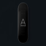 Custom Black Skateboard<br><div class="desc">Black,  silver gray,  and white personalized monogram skateboard deck with a modern,  minimal,  einfach and sleek understated design. Change the text to create your own monogrammed design.</div>