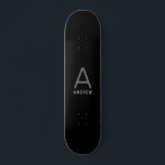 Custom Black Skateboard<br><div class="desc">Black,  silver gray,  and white personalized monogram skateboard deck with a modern,  minimal,  einfach and sleek understated design. Change the text to create your own monogrammed design.</div>