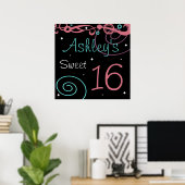 Custom Black Sweet 16 Birthday Party Wall Decor Poster (Heimbüro)