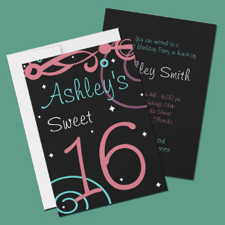 Custom Black Sweet 16 Geburtstagsparty Einladungen