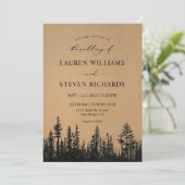 Custom Black Tan Khaki Pine Tree Woods Wedding Einladung (Stehend Vorderseite)