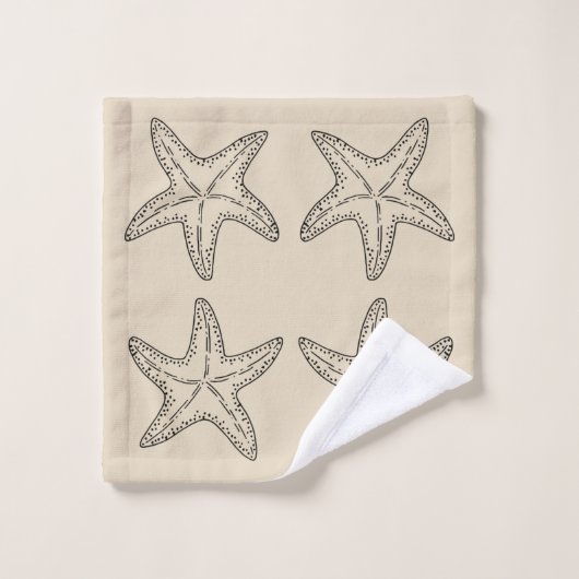Custom Black Tan Sand Chic Beach House Starfish Badhandtuch Set (Waschlappen)