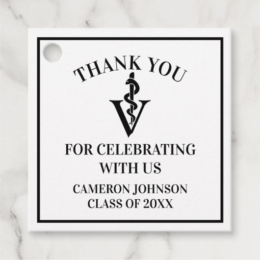 Custom Black Veterinary School Graduation Party Geschenkanhänger (Vorderseite)