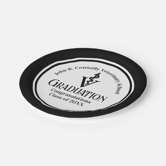 Custom Black Veterinary School Graduation Party Pappteller (Schrägansicht)