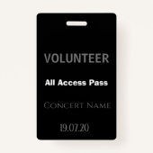 Custom Black Volunteer All Access Pass Konzert Ausweis (Vorderseite)
