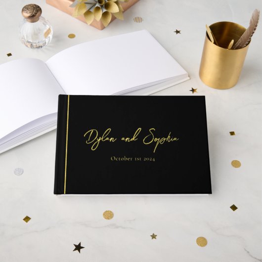 Custom Black Wedding mit Luxury Foil Letting Gästebuch (Vorderseite Offen)