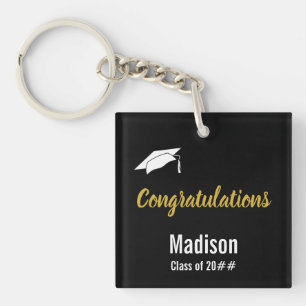 Custom Black White and Falsch Gold Graduation Schlüsselanhänger