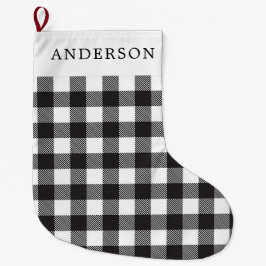 Custom Black & White Buffalo Karo Karierter Urlaub Großer Weihnachtsstrumpf