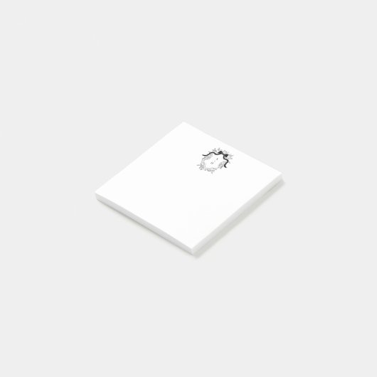 Custom Black & White Crest Monogram Notes Post-it Klebezettel (angewinkelt)