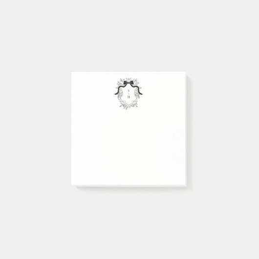 Custom Black & White Crest Monogram Post-it Notes Klebezettel (Vorderseite)