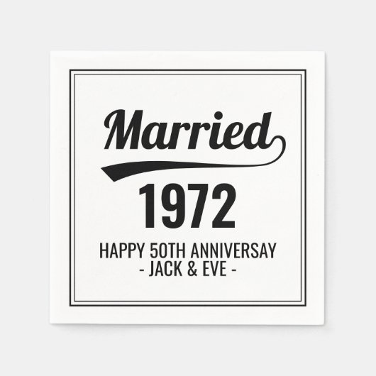 Custom Black & White Golden 50 Jahre Jahr Serviette (Vorderseite)