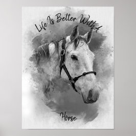 Custom Black & White Horse Pet Wall Art Poster