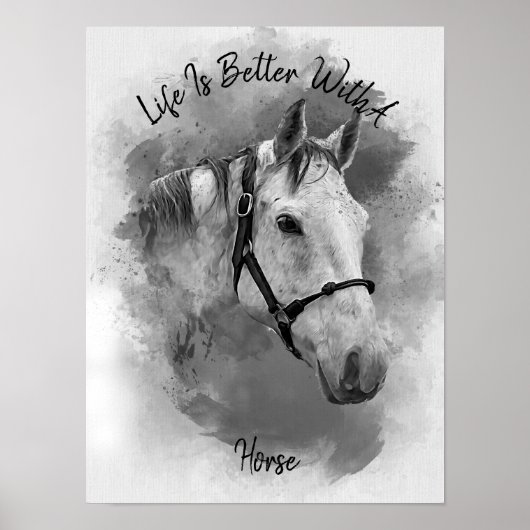 Custom Black & White Horse Pet Wall Art Poster (Vorne)